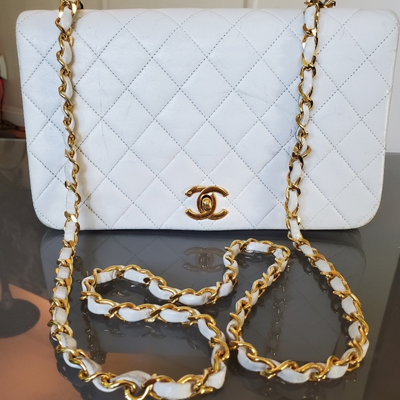 CHANEL Handbags - CHANEL White Leather Full Flap Crossbody Bag